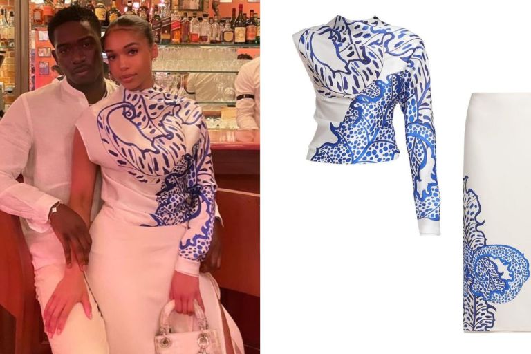 Fashion Bomb Couple: Lori Harvey Stuns in White and Cobalt Blue $2,940 Ferragamo Set on a Dinner Date with Damson Idris