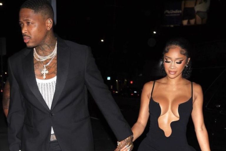 Fashion Bomb Couple: Saweetie Wore a Black $945 Christoper Esber Salacia Plunging Wavy U-ring Dress on a Date with Beau YG