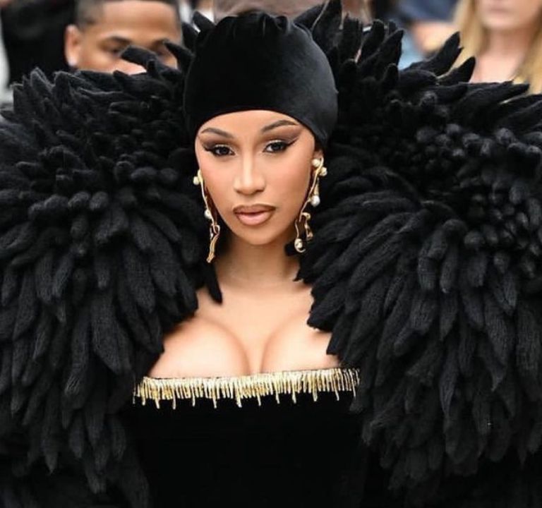 Fashion Bomb Couture: Cardi B Arrived to the Schiaparelli Paris Couture show in a Black Custom Schiaparelli Over-the-Top Gown