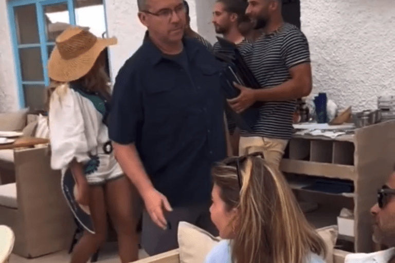 Beyonce Grabs Dinner with Jay Z and Blue Ivy in Zimmermann Green and White Tiggy Appliqué Paisley Print Shirt and Shorts