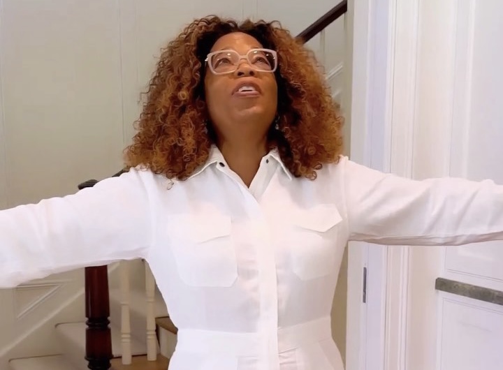 Get the Look: Oprah Winfrey Goes Viral Wearing a White Rivet Utility Jumpsuit