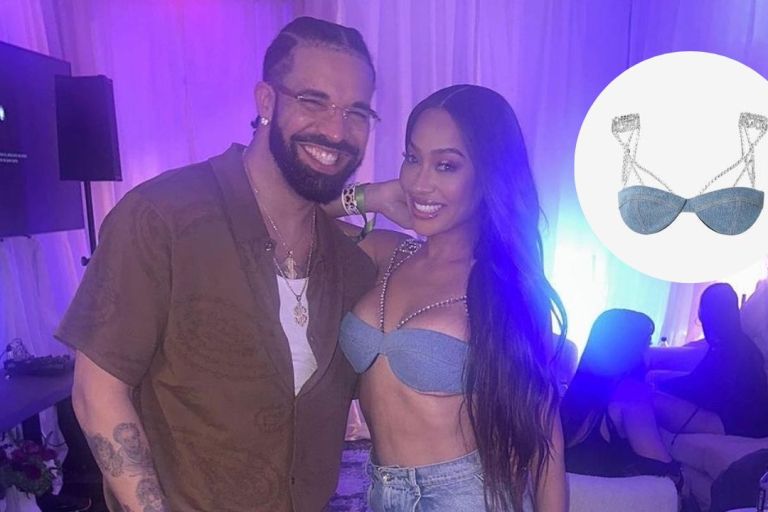 Lala Anthony Posed with Rapper Drake in a $357 Denim Chain ‘GCDS’ Bralette at his Madison Square Garden Concert in New York