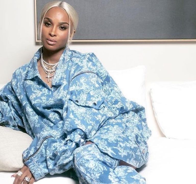 Ciara Attended the Gap  X  LoveShackFancy Launch  in a Denim Floral Jacket with Matching Thigh-High Boots as the New Face of the Collaboration