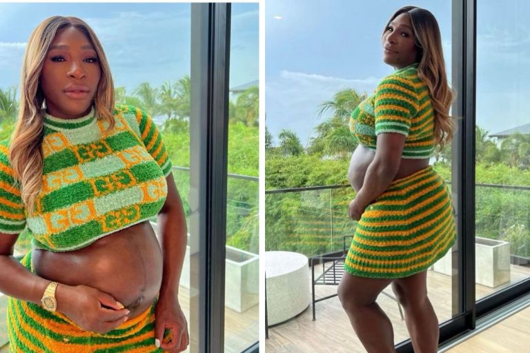 Serena Williams Flaunted Her Baby Bump in a Green and Orange Striped Gucci Ensemble