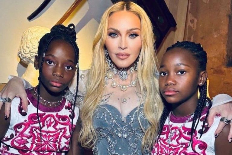 The ‘Queen of Pop’ Madonna Celebrates Her 65th Birthday with Daughters Stella and Estere in Matching Dolce & Gabbana Majolica Prints