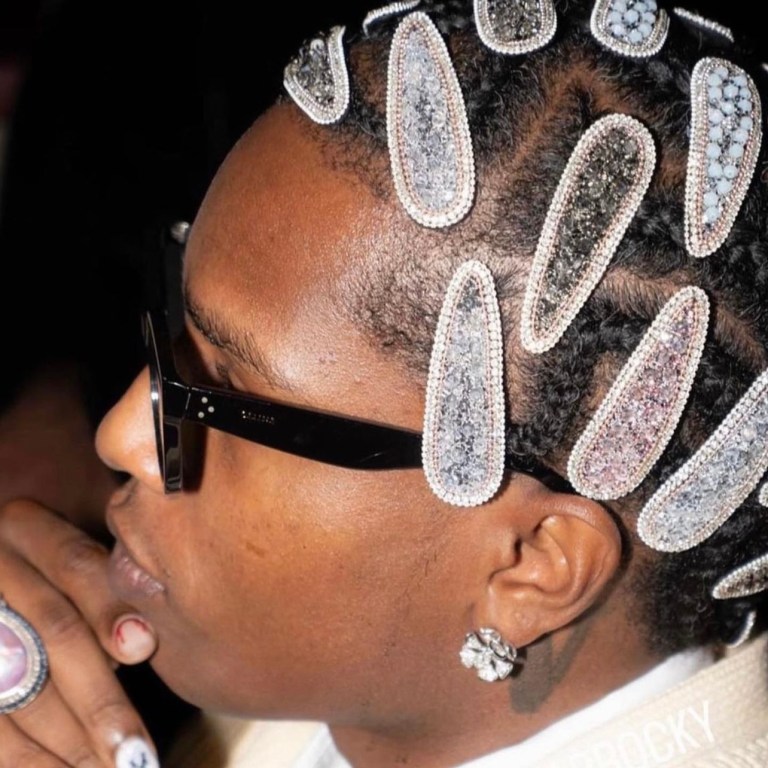 Fashion Bomb Hair: Asap Rocky’s Oversized Rhinestone Hair Pins Have Captured Attention at NYFW