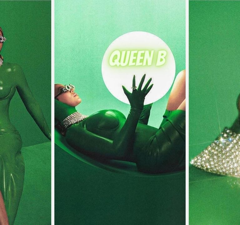 Beyoncé Stunned in a Green Venus Prototype Monochromatic Latex Look for a Renaissance Shoot