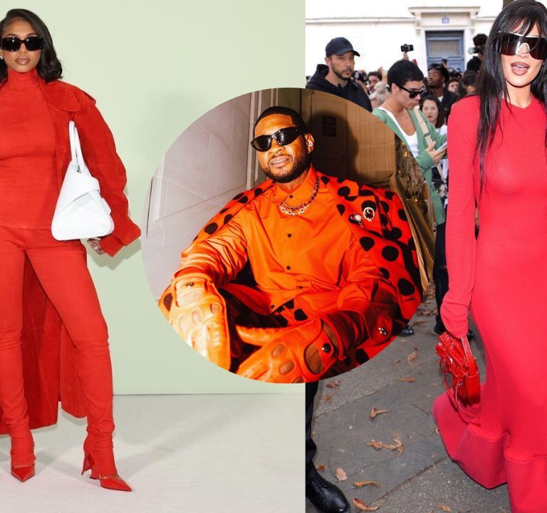 Fashion Bomb Trend: Fiery Red Will Steal the Show this Fall with Lori Harvey Spotted in an all Red Ferragamo Look,  Usher in a Red Marni Suit, and Kylie Jenner in a Red Acne Studio Dress
