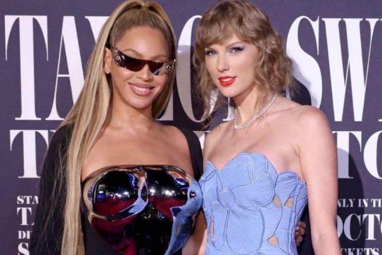 Beyoncé Wore a Black Metal Plated LaQuan Smith SS23 Bodysuit on the Red Carpet of Taylor Swift The Eras Tour Concert Movie Premiere