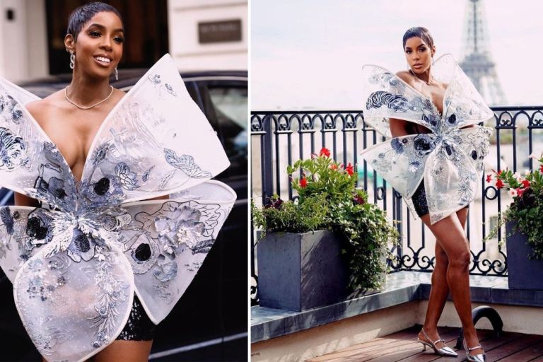 Kelly Rowland Was a Knockout in a White and Silver Embroidered Rahul Mishra Ensemble During Paris Fashion Week