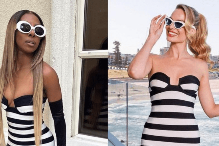 Who Wore It Better? Candiace Dillard vs Margot Robbie in Hervé Léger Striped Mini Dress