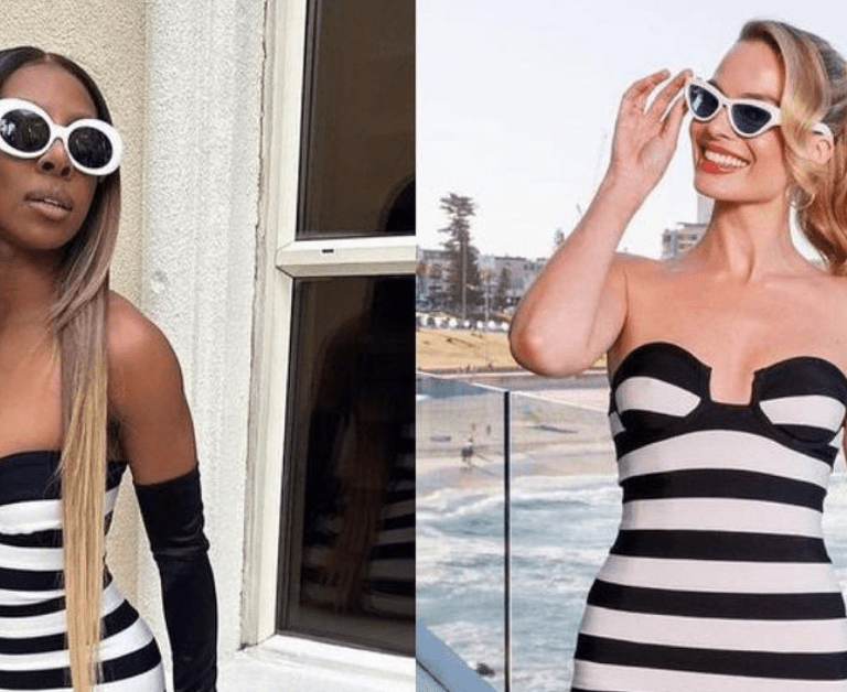 Who Wore It Better? Candiace Dillard vs Margot Robbie in Hervé Léger Striped Mini Dress