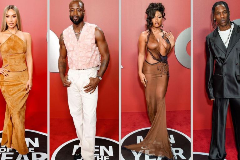 GQ Men of The Year Fashion Bomb Looks: Kim Kardashian in Camel Chrome Hearts, Dwayne Wade in a Blush Givenchy, Megan Thee Stallion in Chocolate Salih Balta + More