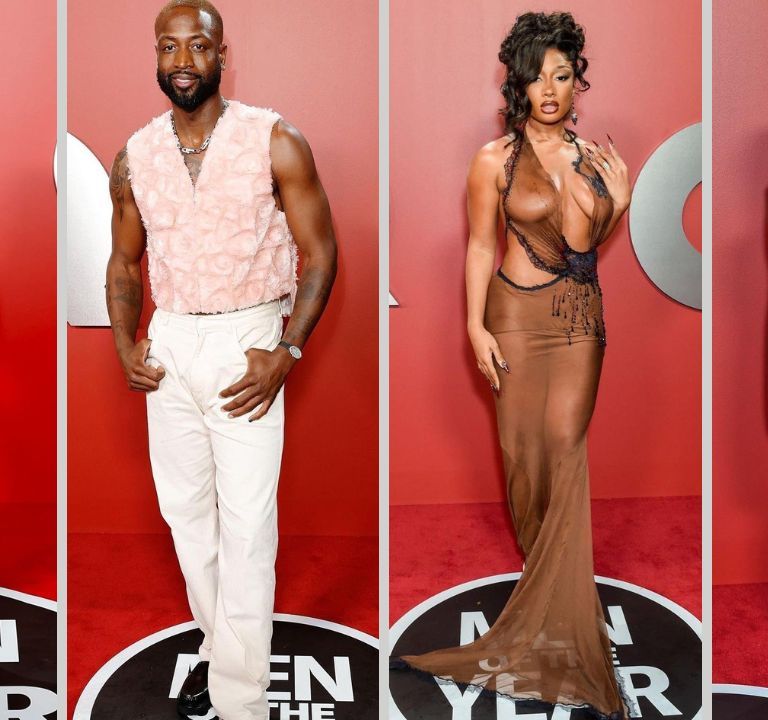 GQ Men of The Year Fashion Bomb Looks: Kim Kardashian in Camel Chrome Hearts, Dwayne Wade in a Blush Givenchy, Megan Thee Stallion in Chocolate Salih Balta + More