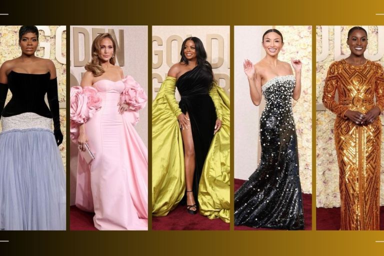On the Scene at the 2024 Golden Globe: Fantasia in Custom Dolce & Gabbana, JLO in Nicole + Felicia, Janelle James in Monsoori, Jeannie Mai in Carolina Herrera + More