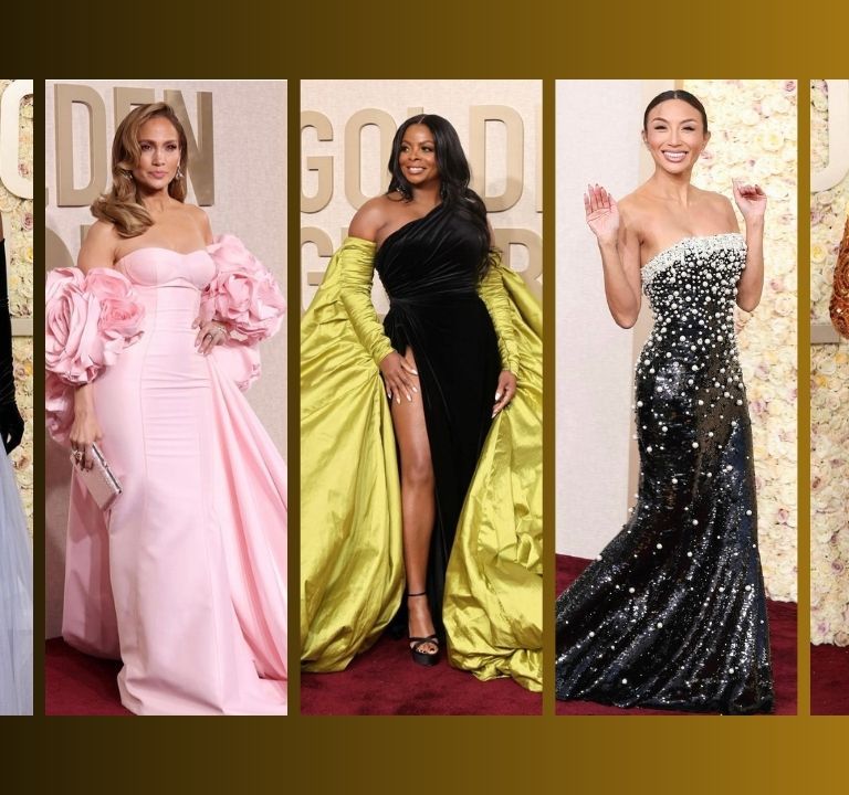On the Scene at the 2024 Golden Globe: Fantasia in Custom Dolce & Gabbana, JLO in Nicole + Felicia, Janelle James in Monsoori, Jeannie Mai in Carolina Herrera + More