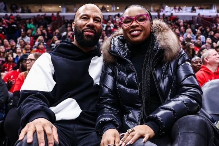Fashion Bomb Couple Alert: Common Wears a Polka Dot Marni Sweatshirt Courtside with Jennifer Hudson