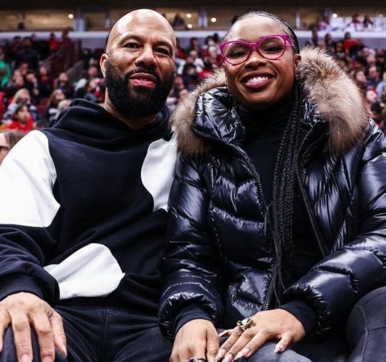 Fashion Bomb Couple Alert: Common Wears a Polka Dot Marni Sweatshirt Courtside with Jennifer Hudson