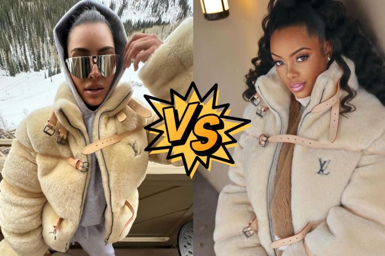 Who Wore It Better: Kim Kardashian and Monique Rodriguez Were Both Spied in a Cream $11,200 Louis Vuitton Sherling Jacket and $11,400 Keepall Bandoulière 50 Duffle Bag
