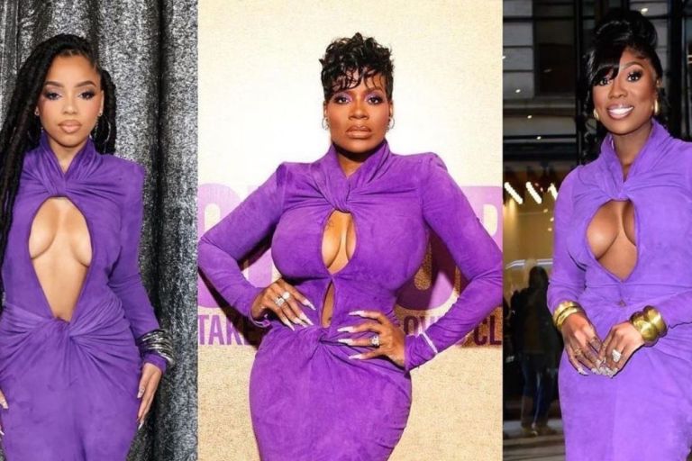 Celebs Love: LaQuan Smith’s Purple $2,395 Suede Keyhole Twisted Gown is a Celeb Favorite Amognst Chloe Bailey, Fantasia, & Wendy Osefo