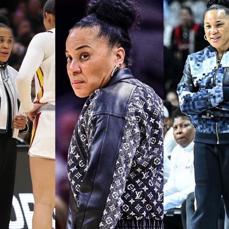 South Carolina Basketball Coach Louis Vuitton Dawn Staley Wins National Championship in LV Silver & Black and Monogram Denim Jackets
