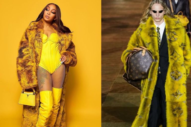 Monica Performed at Nicki Minaj’s Pink Friday 2 World Tour in a Yellow Louis Vuitton SS24 Fur Coat