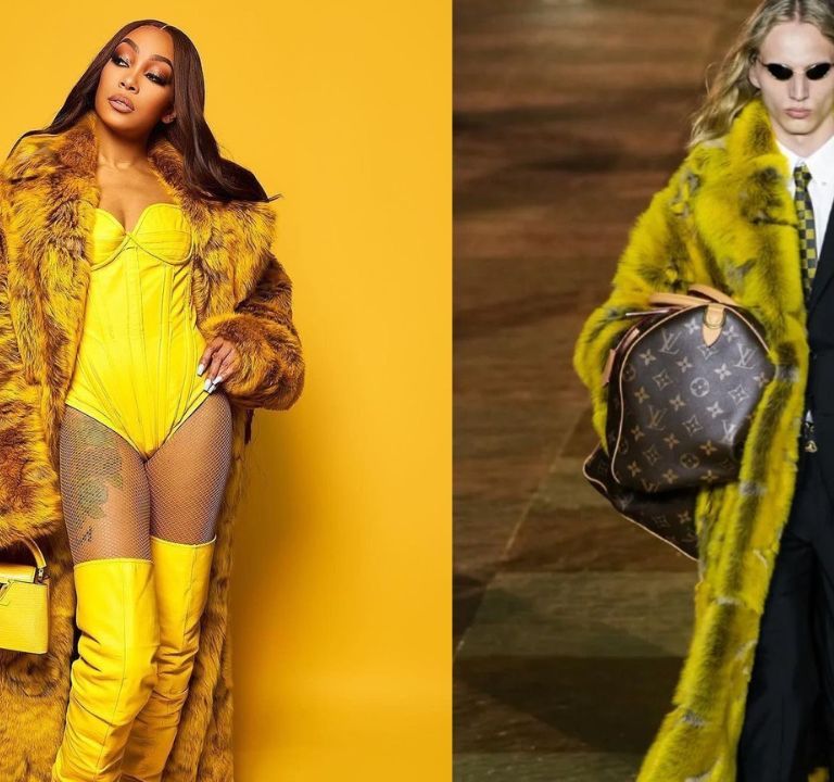 Monica Performed at Nicki Minaj’s Pink Friday 2 World Tour in a Yellow Louis Vuitton SS24 Fur Coat