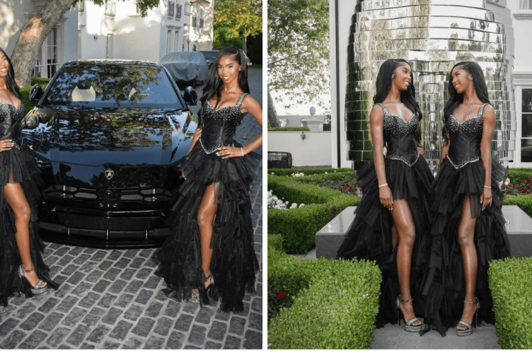Fashion Bomb Prom Duo: Jessie and D’Lila Combs Attended Prom in Custom Black Kellie Ford Embellished Gowns