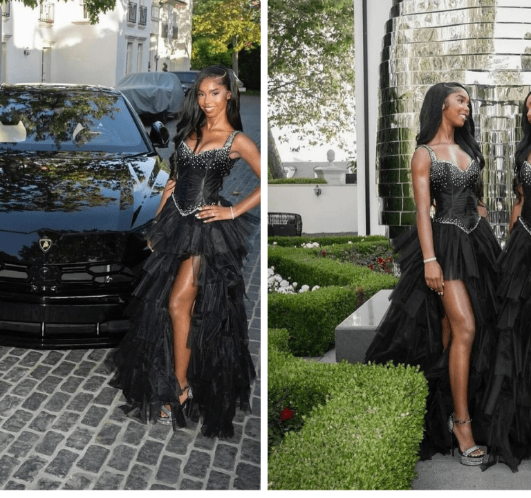 Fashion Bomb Prom Duo: Jessie and D’Lila Combs Attended Prom in Custom Black Kellie Ford Embellished Gowns