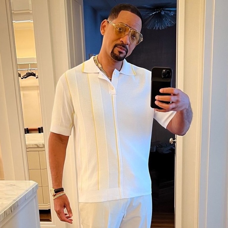 Will Smith Flaunts Bill Willy Style Promoting Bad Boys in Spain Wearing Brown Jil Sander, White Jacquemus, Prada, and Vintage Frames
