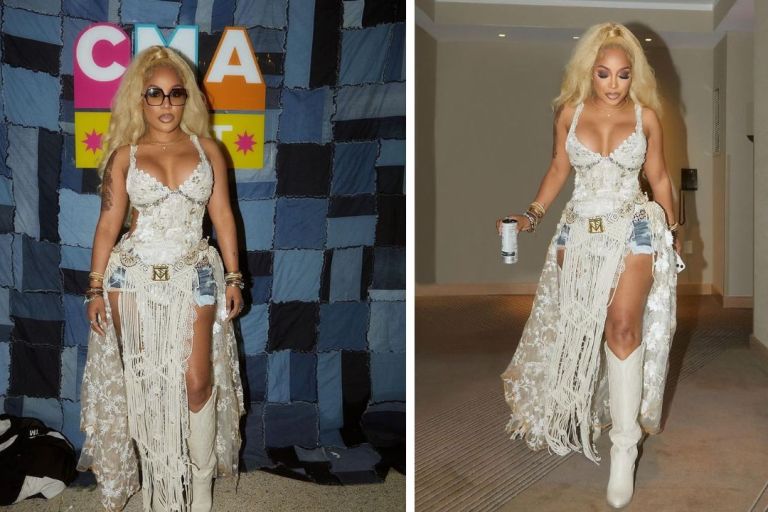 K. Michelle Performed in a Off White Tanya Marie Handmade Goddess Gown to the Country Music Association Fest