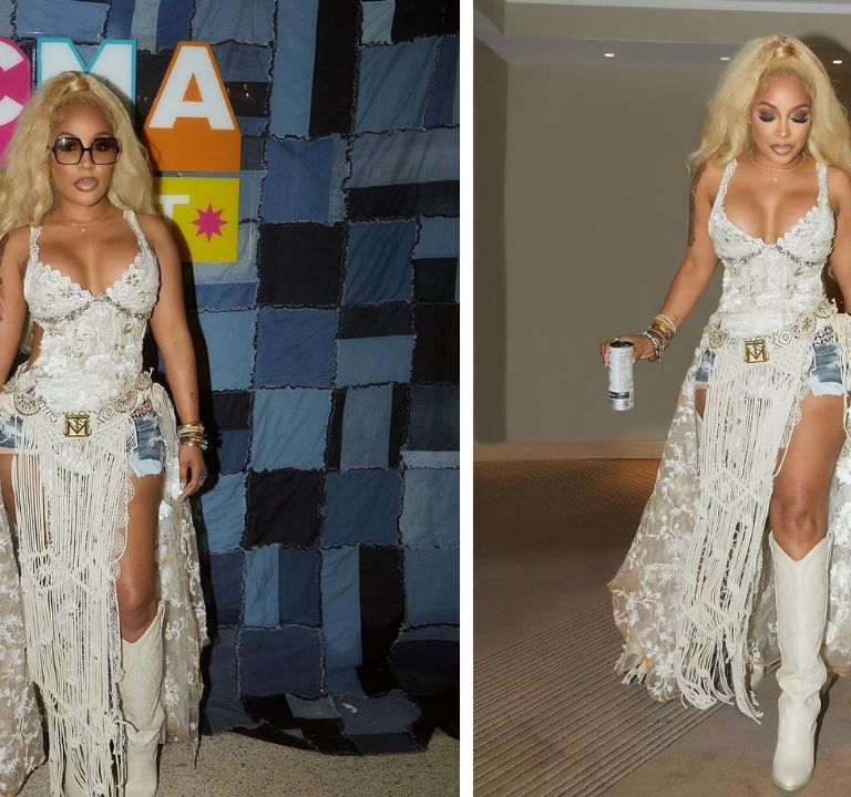 K. Michelle Performed in a Off White Tanya Marie Handmade Goddess Gown to the Country Music Association Fest
