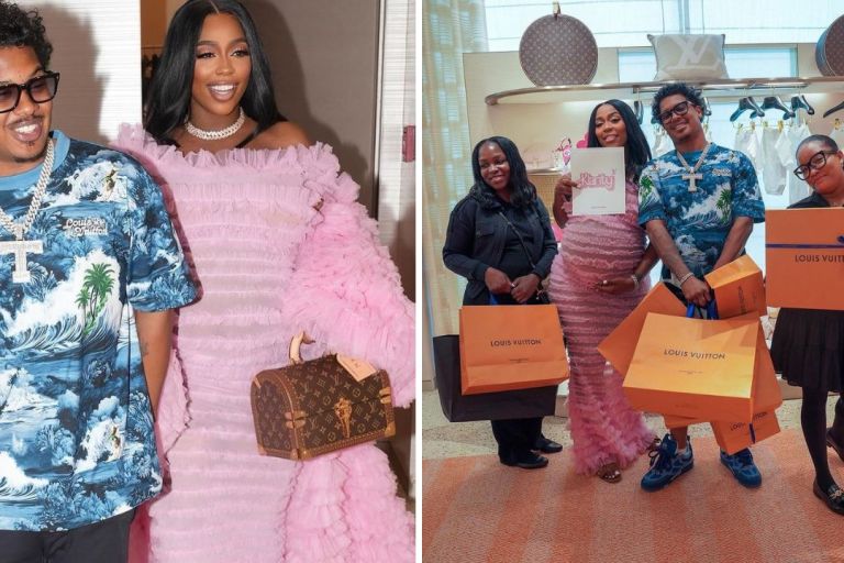 Kash Doll Celebrates Her Baby Shower in a Albina Dyla Dress at the Louis Vuitton Store in Atlanta