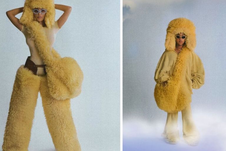 Fashion Bomb Duo: Kim Kardashian and North West Twin in Yellow ERL Shearling Looks from the Brand’s ‘Made in California’ Collection