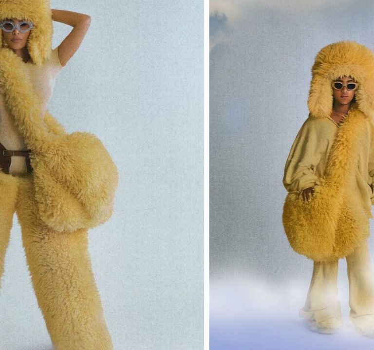 Fashion Bomb Duo: Kim Kardashian and North West Twin in Yellow ERL Shearling Looks from the Brand’s ‘Made in California’ Collection