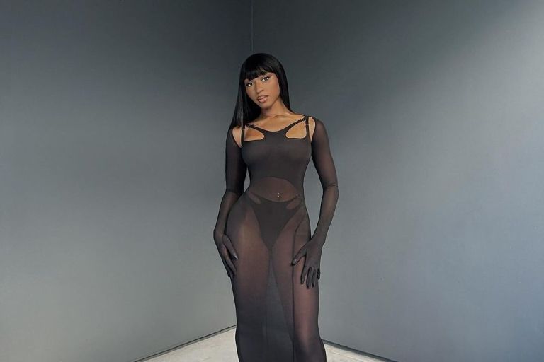 Normani Posed for the ‘Gram in a $1,380 Black Dion Lee Gloved Sheer Jersey Cutout Dress
