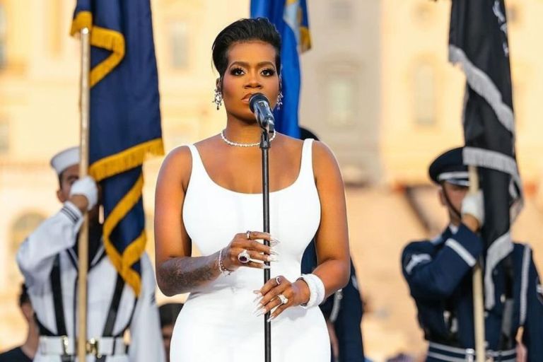 Fantasia Performed the National Anthem for “A Capitol Fourth” in a White Christian Siriano Gown with Kandee Shoes