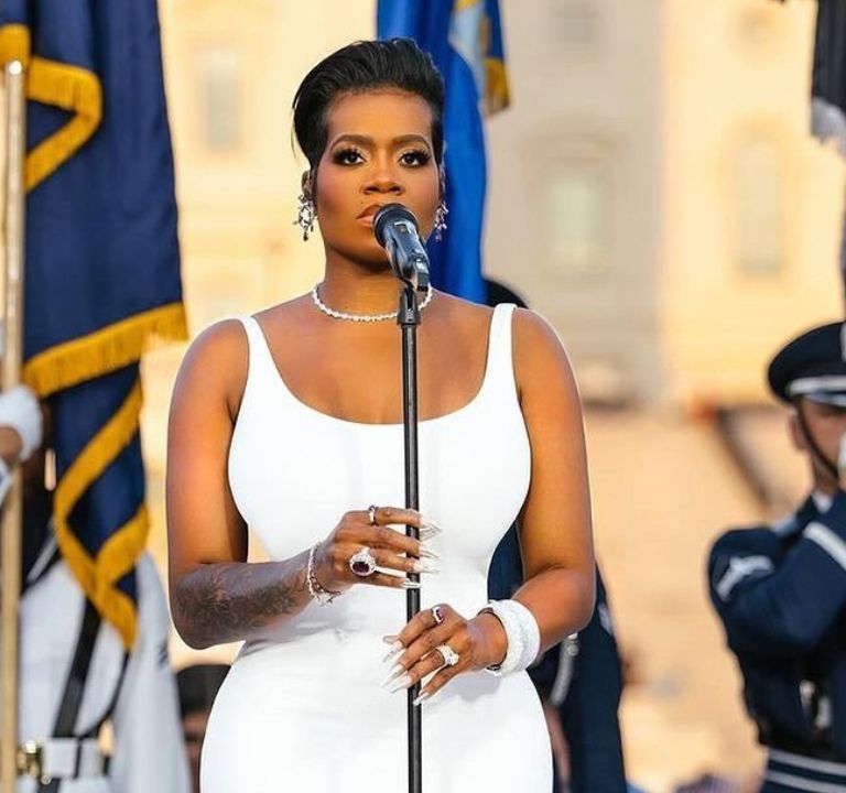 Fantasia Performed the National Anthem for “A Capitol Fourth” in a White Christian Siriano Gown with Kandee Shoes