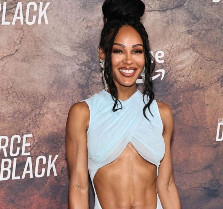 Meagan Good Wore a $2,600 LaQuan Smith Gown with Alexis Bittar Jewels to the ‘Divorce in The Black’ New York Premiere