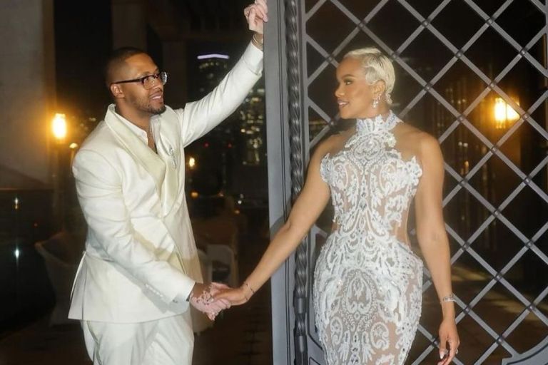 Letoya Luckett Wore an White Embellished Ese Azenabor Gown at Her Wedding