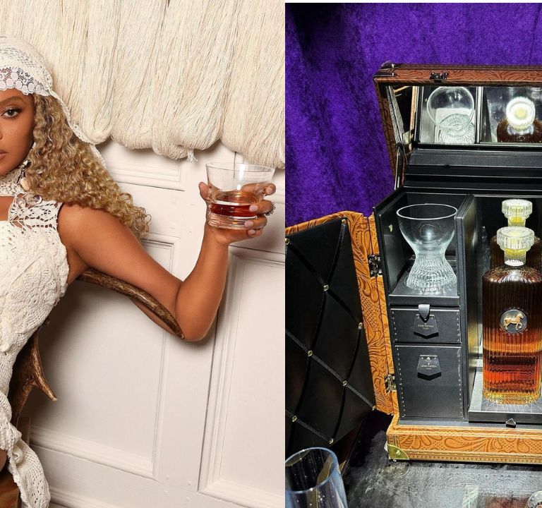 Beyoncé Launched Her New Whiskey Label Sir Davis in a White Custom Les Fleur Studio Crochet Dress and Brother Vellies Sandals