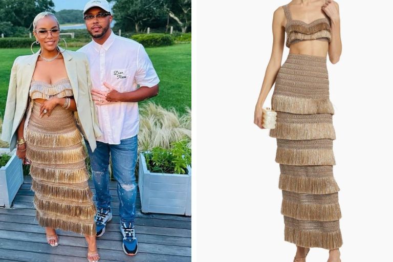 Fashion Bomb Couple: Letoya Luckett Wore a Gold $425 Patbo Top and $895 Skirt with Her Hubby Taleo Coles at Martha’s Vineyard (Shop Here!)