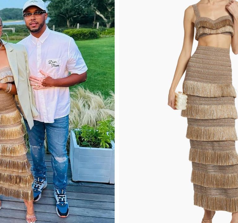 Fashion Bomb Couple: Letoya Luckett Wore a Gold $425 Patbo Top and $895 Skirt with Her Hubby Taleo Coles at Martha’s Vineyard (Shop Here!)
