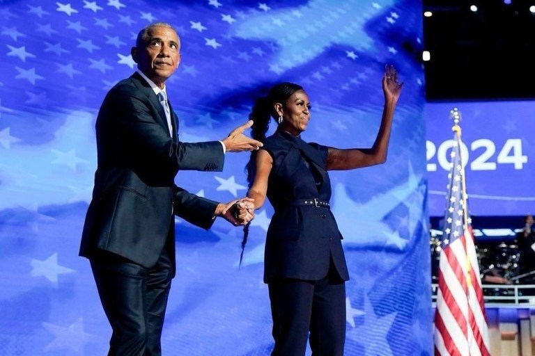 Michelle Obama Wears Navy Monse Power Suit to Speak at the 2024 Democratic National Convention