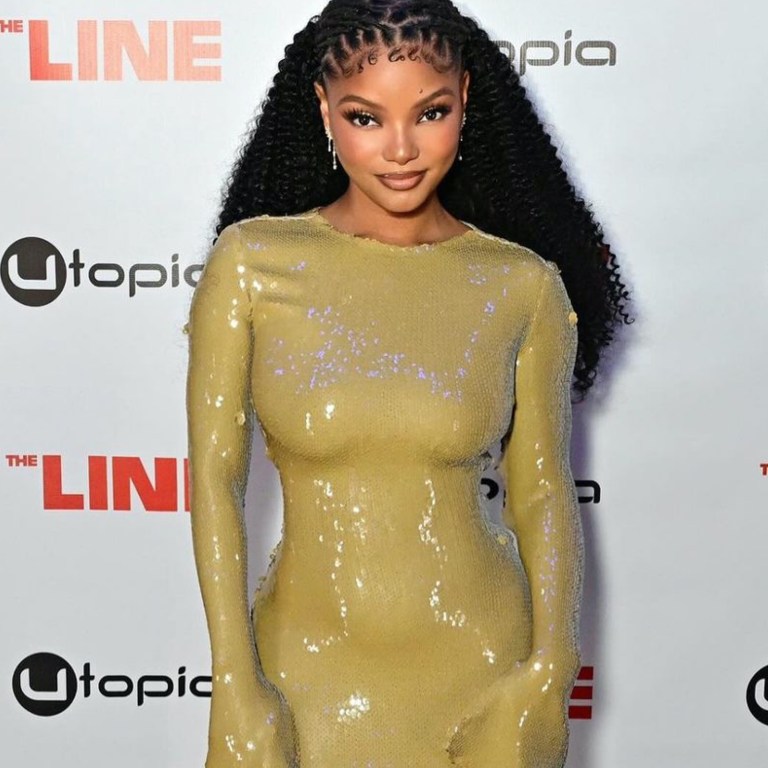 Halle Bailey Pops Out Post DDG Break Up for The Line Movie Yellow Sequin Harithand Dress