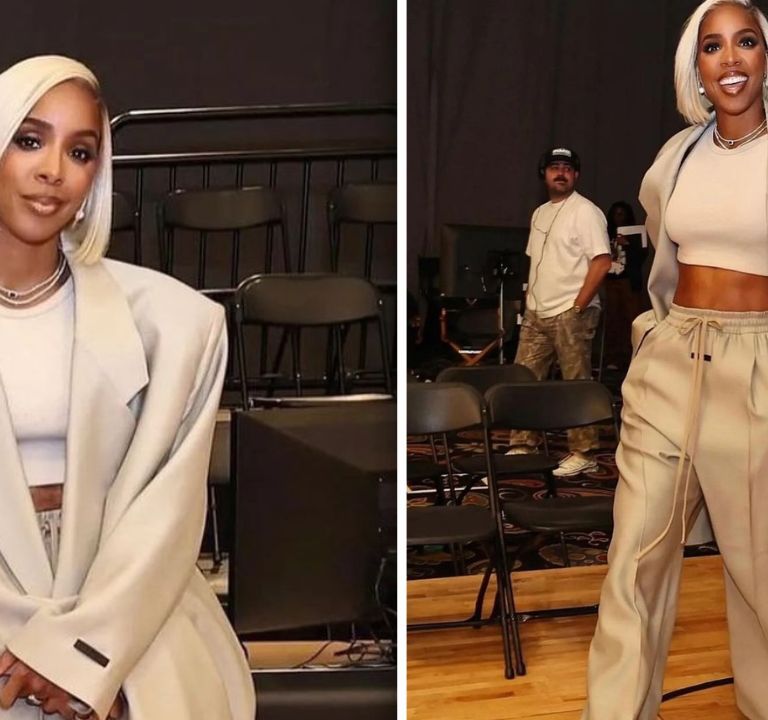Kelly Rowland Slayed in A Nude  Oversized Fear of God Suit at the Kia NBA Tip-Off 2024