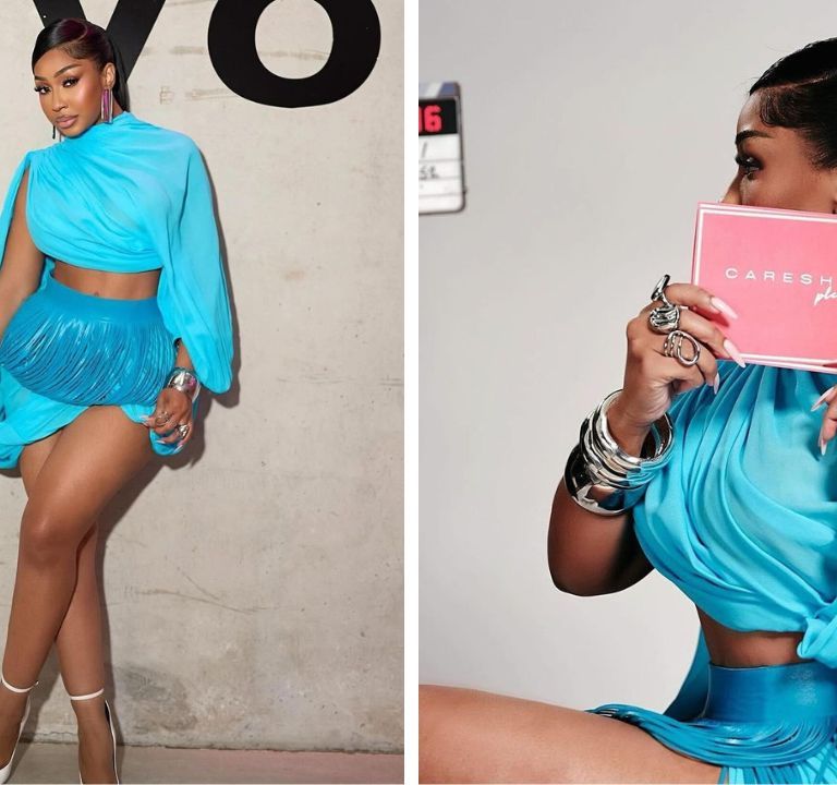 Yung Miami Wore a Turquoise Alaia Look On The Set of Her ‘Caresha Please’ Show
