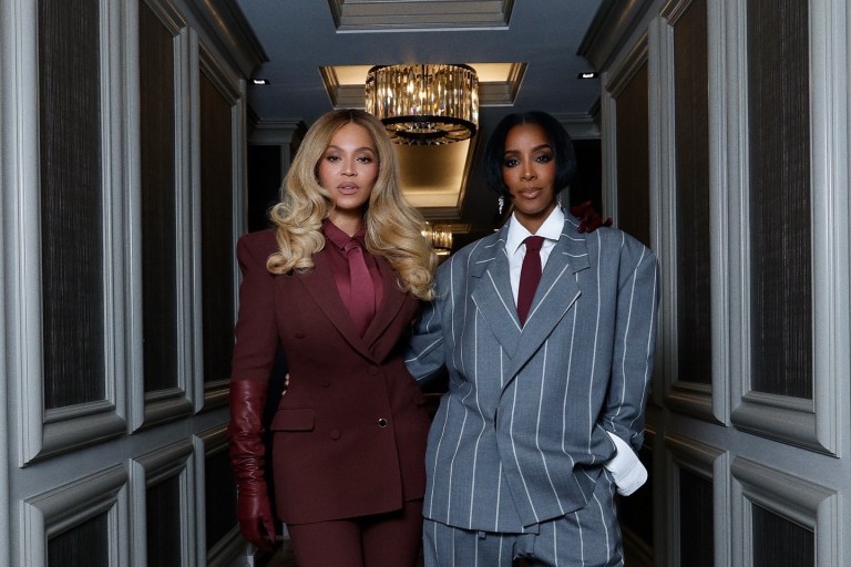 Currently Trending: Presidential Suits as Spied on Beyonce in Burgundy Gabriela Hearst, Kelly Rowland in Fear of GOD, and Michelle Obama in Pinstripe Gray Sergio Hudson