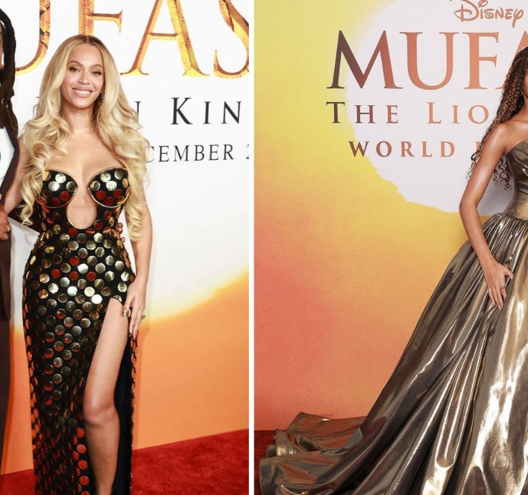 Beyoncé Stuns in a Gold Studded Balmain x Lion King Dress, Blue Ivy Exudes Glamour in a Gold Christian Siriano Gown and Jay-Z Looks Dapper in Fendi at the Disney Mufasa Premiere