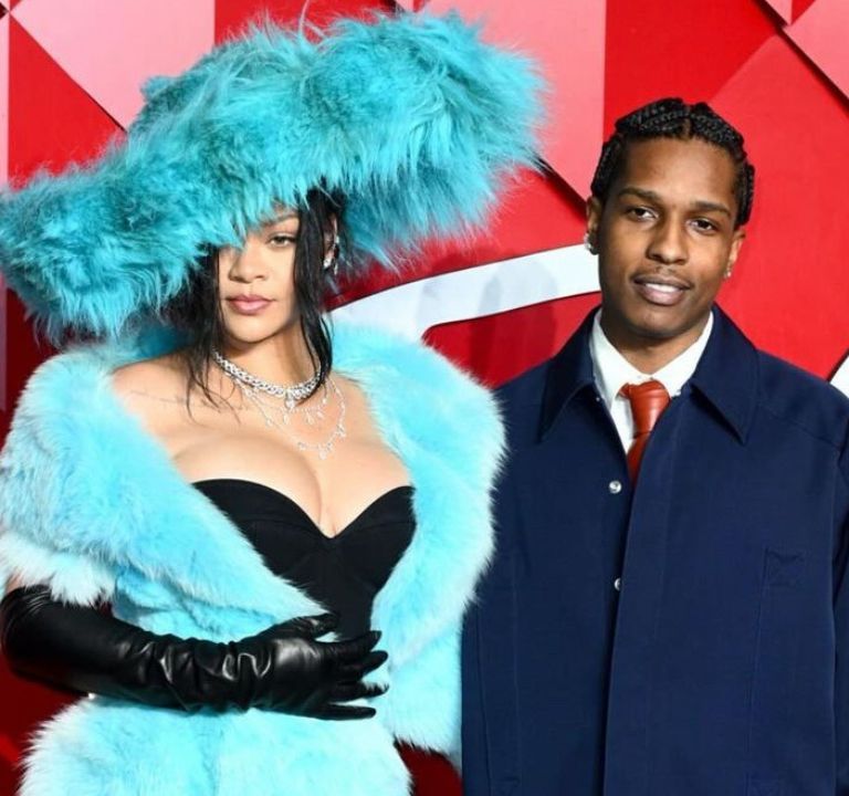 Fashion Bomb Couple: Rihanna Attended the 2024 Fashion Awards with A$AP Rocky in a Turquoise Christian Lacroix FW02 Look with YSL Heels, and a Tyler Ellis Clutch